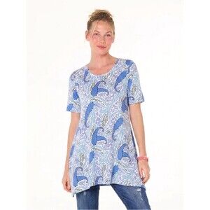Fresh Produce Sapphire Paisley Print Cotton Knit Short Sleeve Tee Blue Size SM